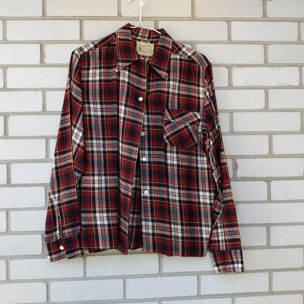 Vintage 50s Deacon Brothers Plaid Viyella Shirt with Pearl Buttons 44" Bust